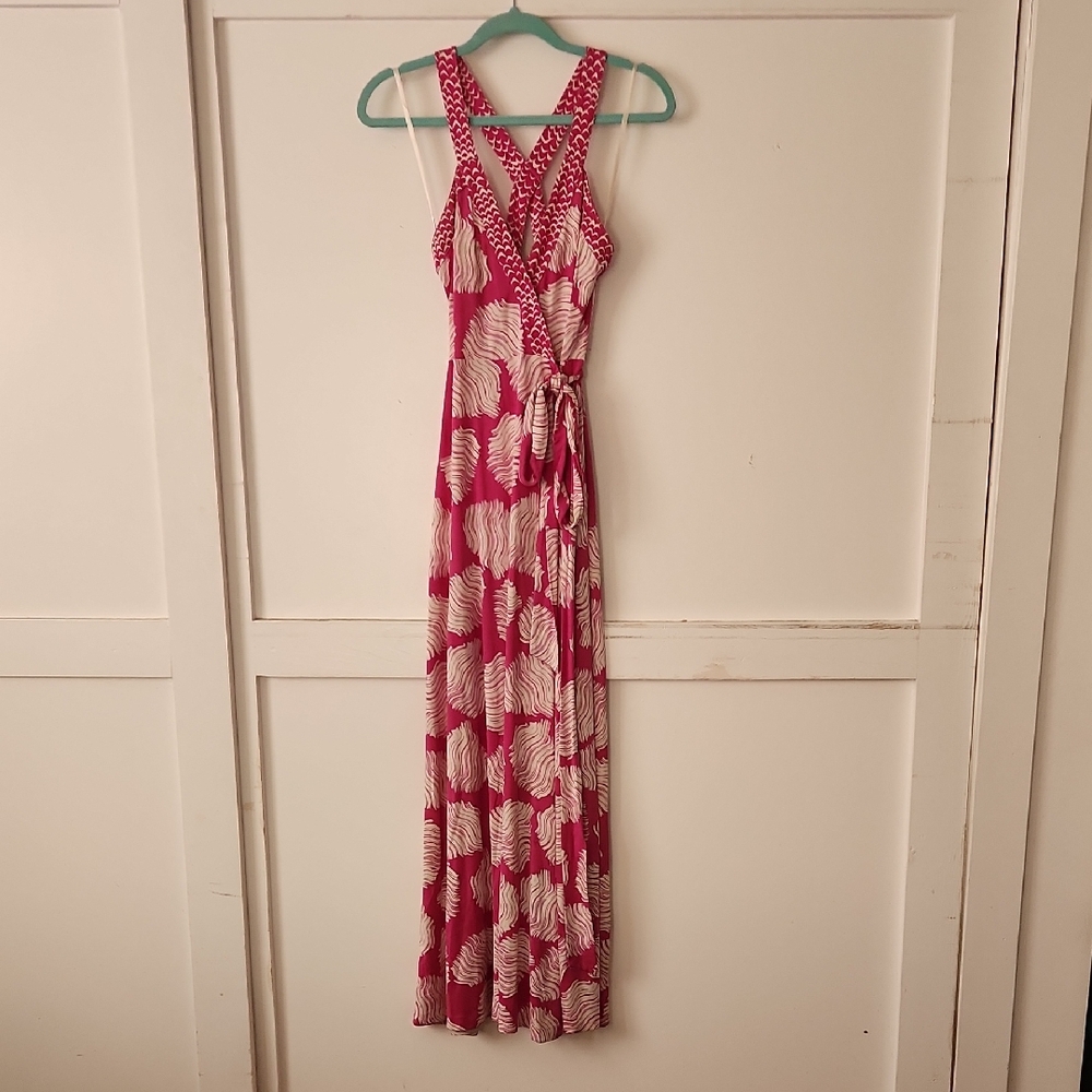 Vintage Diane von Furstenberg Pink and White Maxi Wrap Dress Size 4